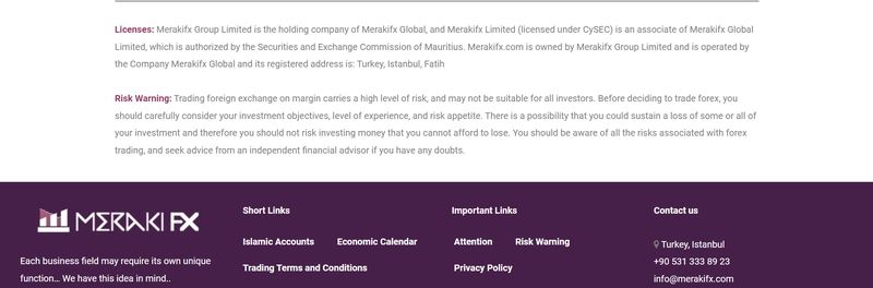 Merakifx在官网声称的监管声明