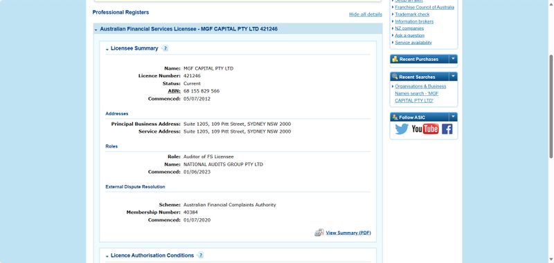 MGF CAPITAL PTY LTD ASIC regulatory query
