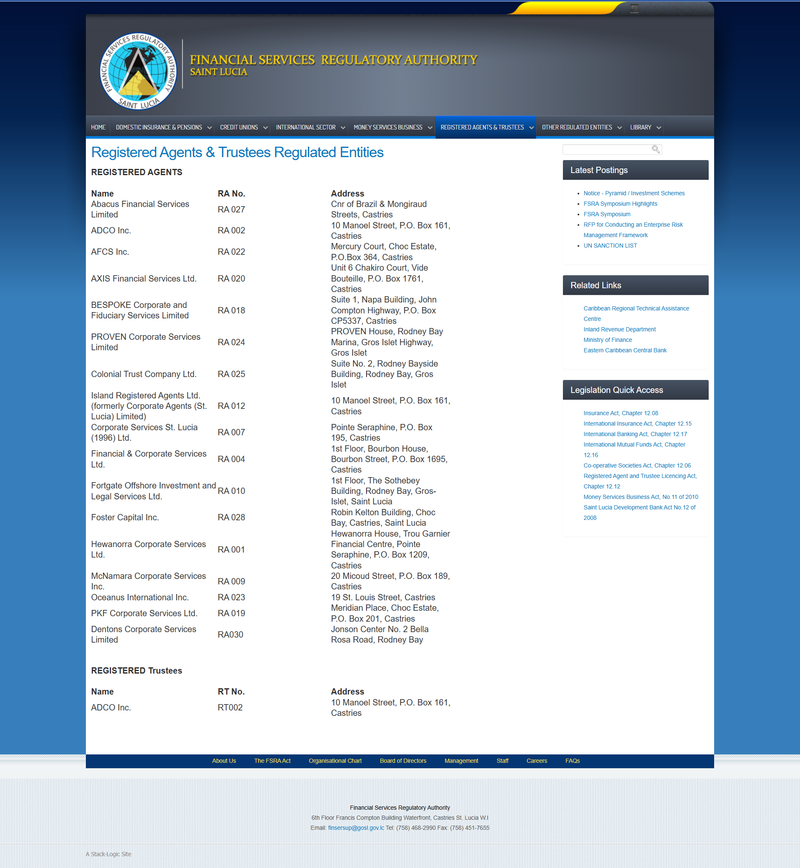 Registration and Regulatory Information