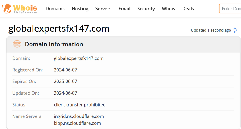 Whois lookup results