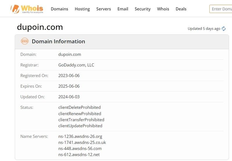 Dupoin的官网在whois上的注册信息
