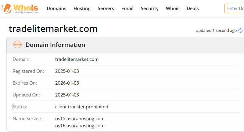 Whois lookup results