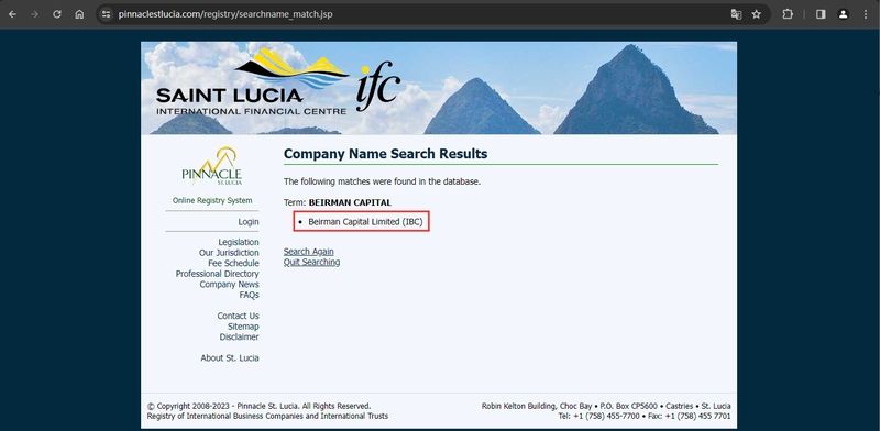 Registration Information of Beirman Capital on the IFC
