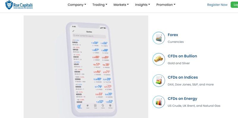 Rox Capitals' trading products