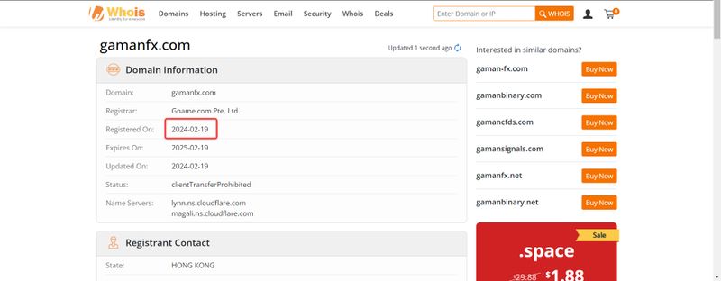 GAMAN's domain registration time