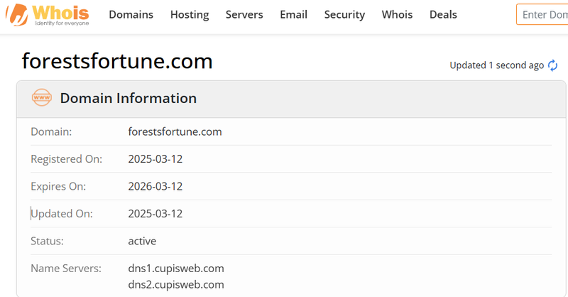 Whois lookup results
