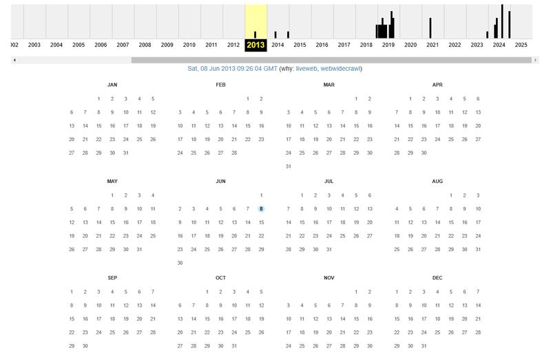 Wayback Machine shows domain history dates back to 2013