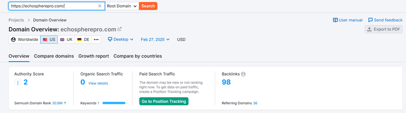 Semrushウェブサイト自然検索トラフィックデータ