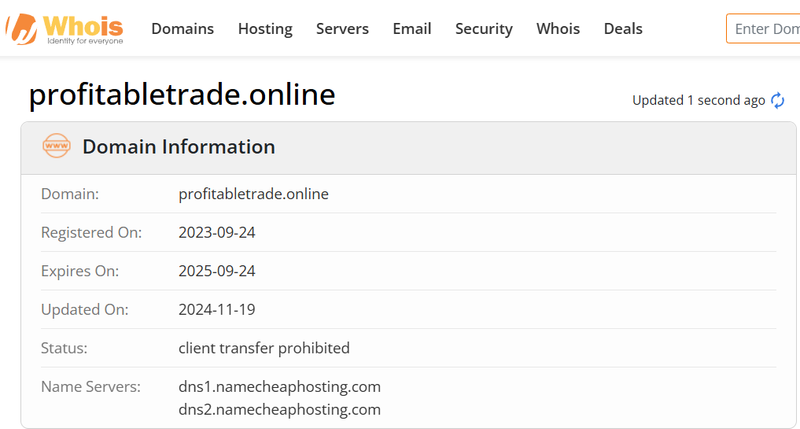 Whois lookup results