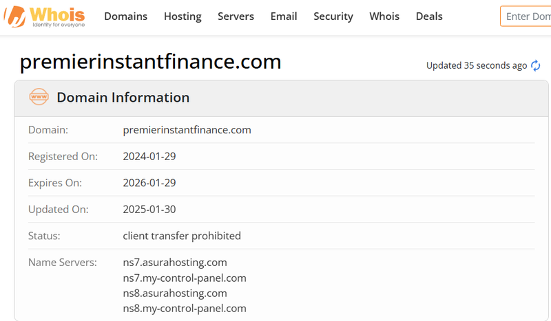 Whois lookup results
