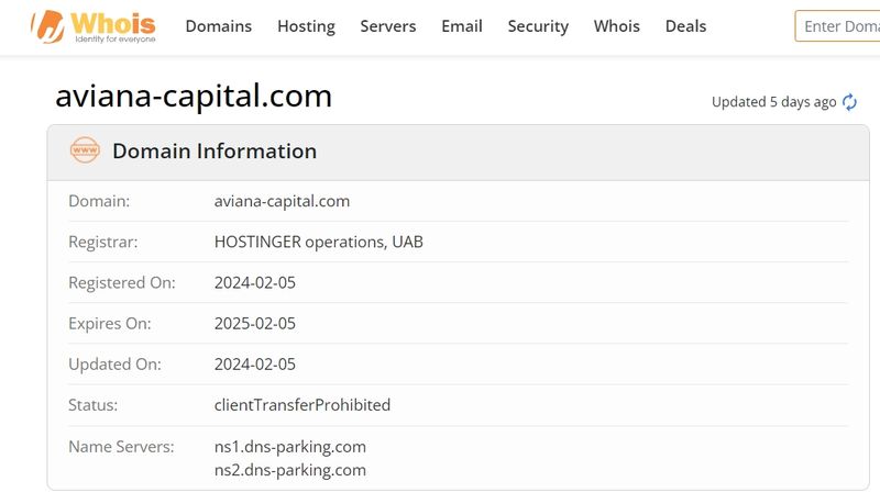 whois domain time of aviana-capital