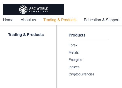 Trading products of Arc World Global Ltd