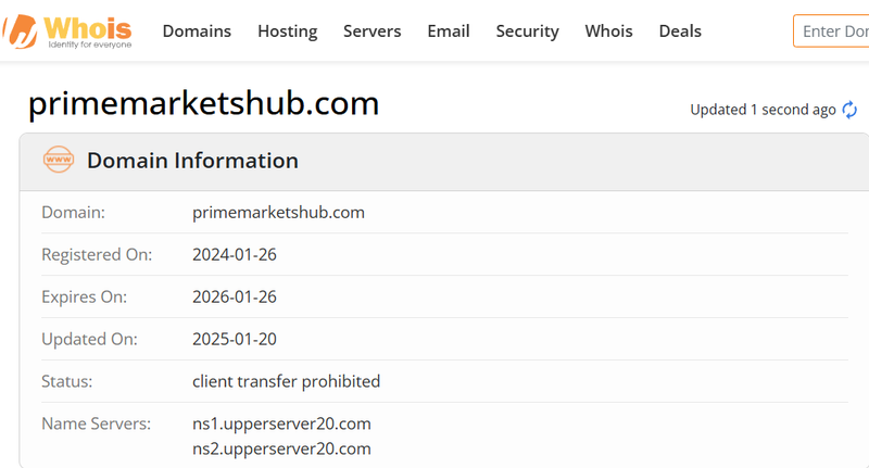 Whois lookup results