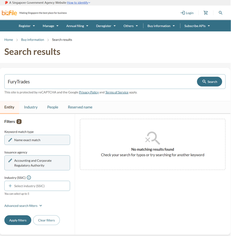 BizFile+ Query Result