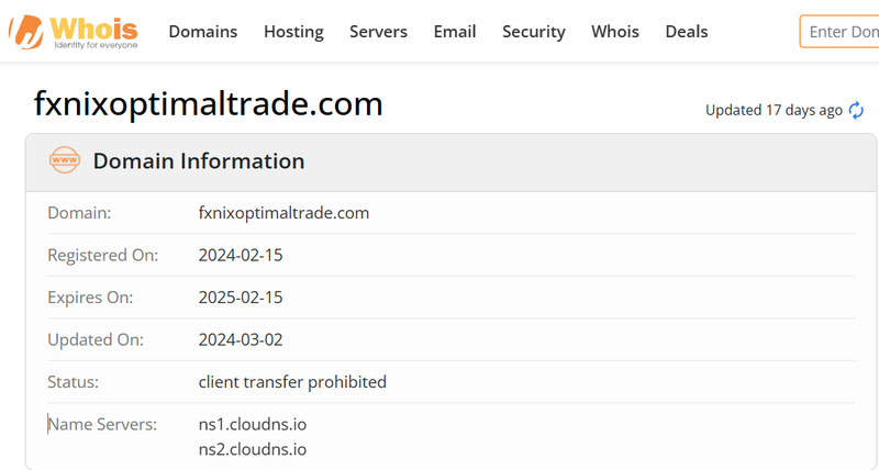 Whois lookup results