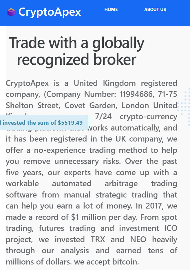 UK entity registration information as shown on the website