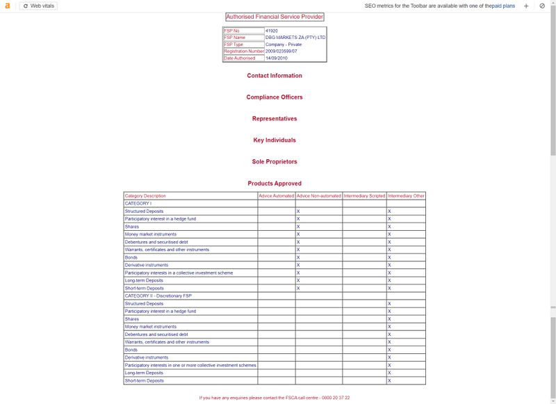 DBG Markets的南非FSCA监管查询