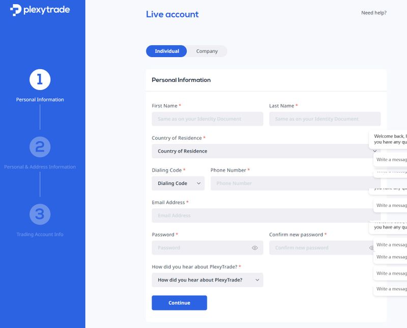 ขั้นตอนการลงทะเบียนบัญชีของ Plexytrade