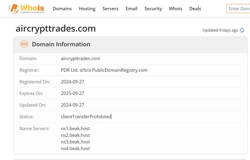 whois domain time of Aircrypt Trades