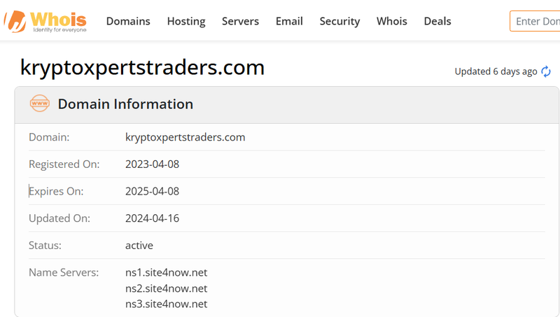 Whois lookup results