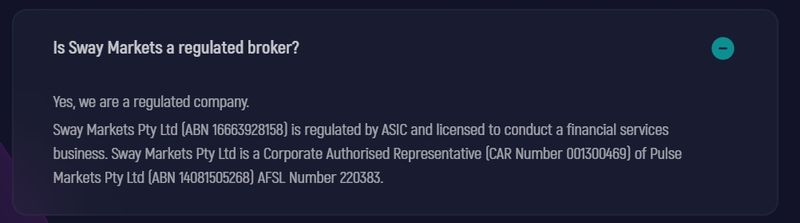 Sway Markets Official Regulation Description