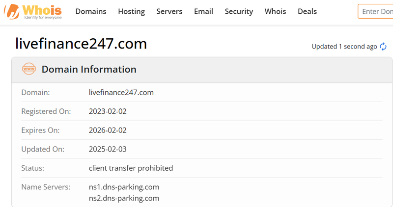 Whois lookup results
