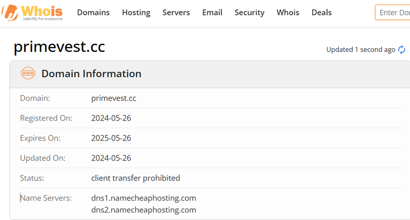Whois lookup results