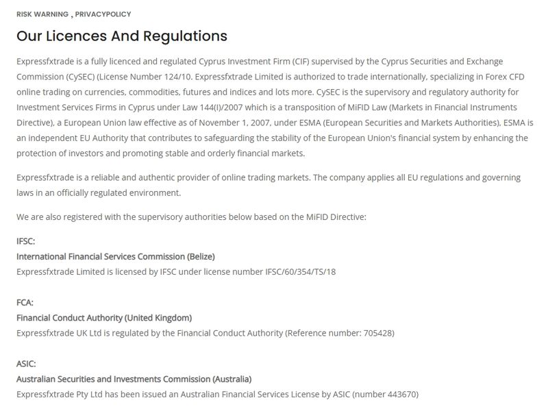 Информация о регулировании Expressfxtrade