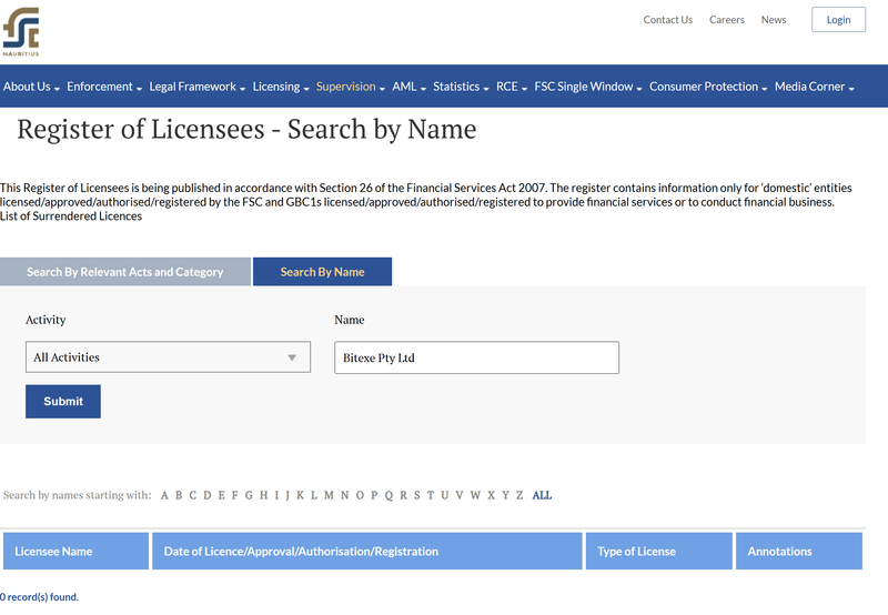 Financial Services Commission, Mauritius(Bitexe Pty Ltd)