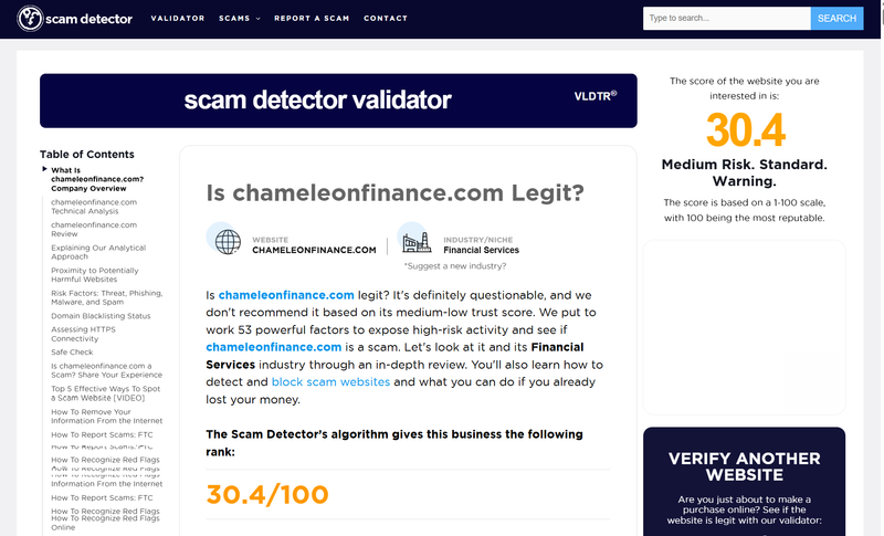 Kết quả truy vấn Scam Detector