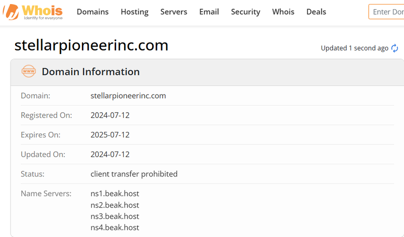 Whois lookup results