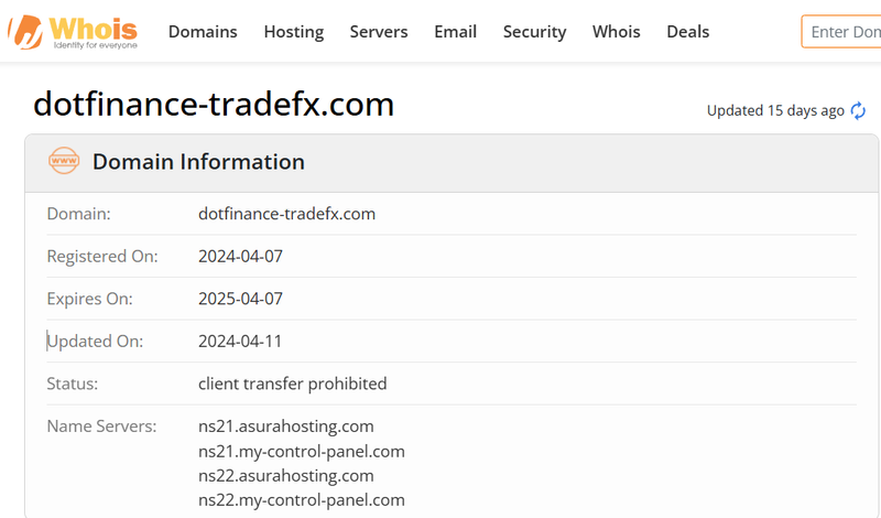 Whois lookup results