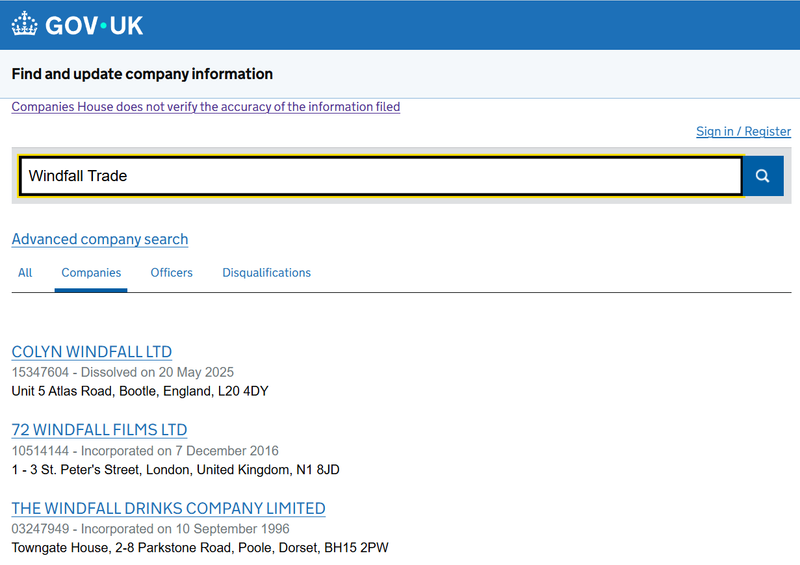 Companies House Query Result