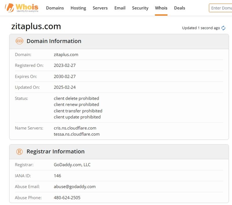 Website domain zitaplus.com was registered on February 27, 2023