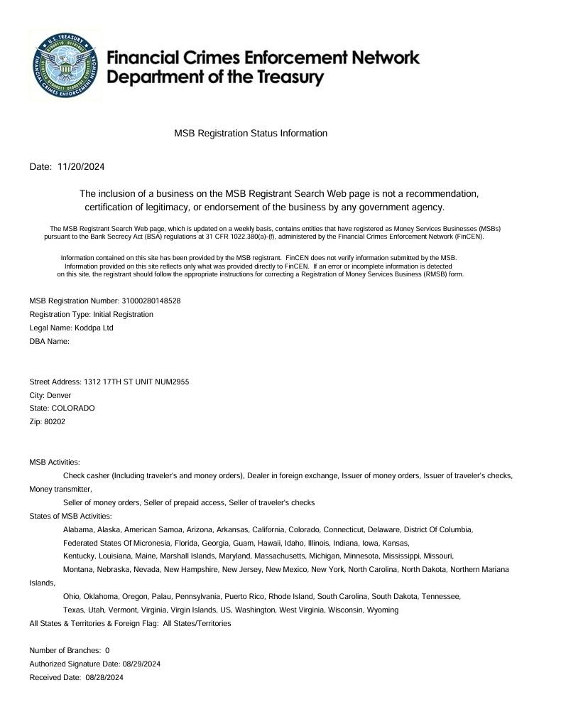MSB Registration Status Information