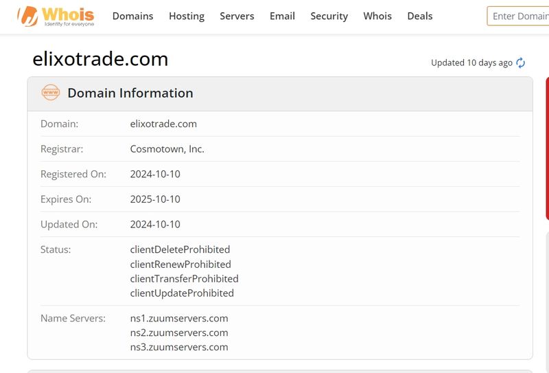 whois domain time of Elixo Trade