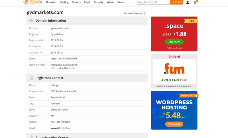 GVD Markets의 whois 도메인 등록 시기