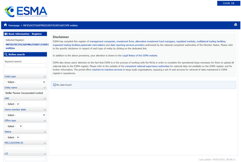 European Securities and Markets Authority(ESMA)