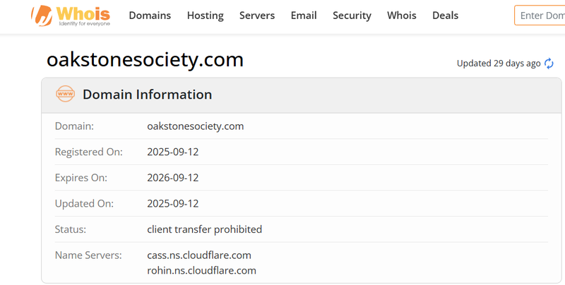Información sobre el dominio y tiempo de operación del sitio web