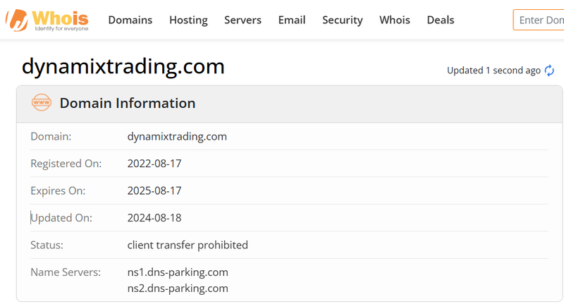 Whois lookup results
