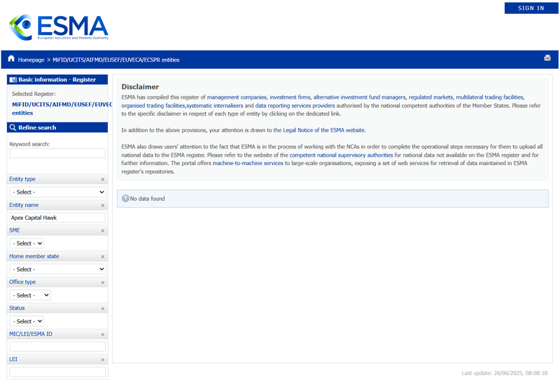 ESMA Query Result