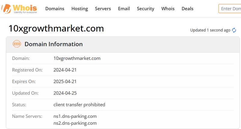 Whois lookup results