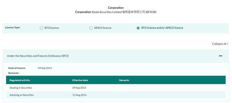 树熊金融集团有限公司持有SFC的1号和4号牌照