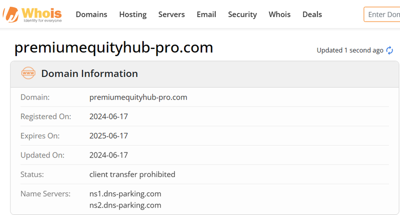 Whois lookup results