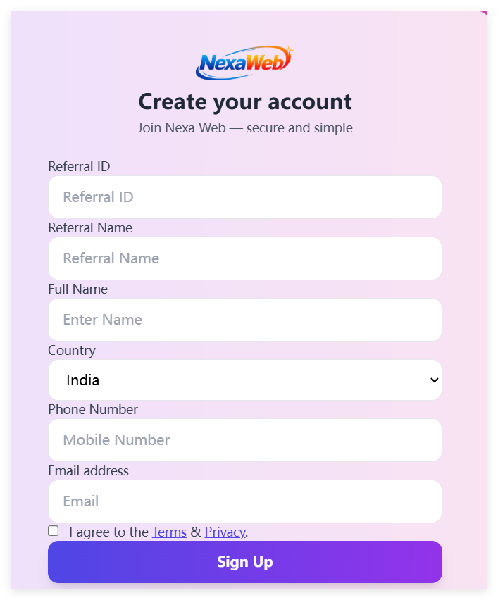 registration form