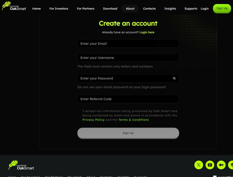 Account Registration Process of Oak Smart