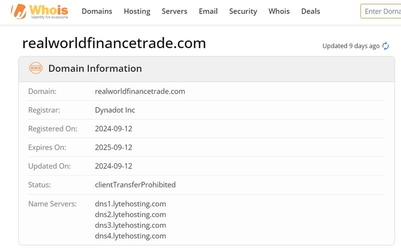 whois domain time of Real World Finance Trade