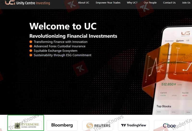 บนเว็บไซต์ของ UC Investing ที่หน้าพันธมิตรมีการกล่าวว่า