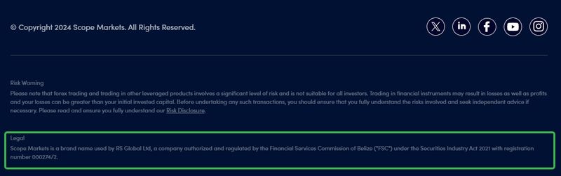 Scope Markets는 RS Global Ltd의 브랜드로, 해당 회사가 운영하는 것으로 알려져 있습니다