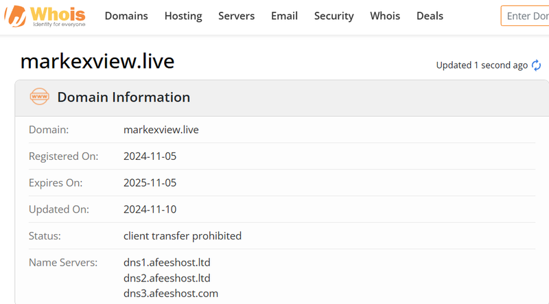 Whois lookup results